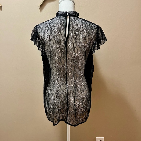 BCBGeneration Gothic Black Lace Top With Sheer Back Size Large - Picture 4 of 7
